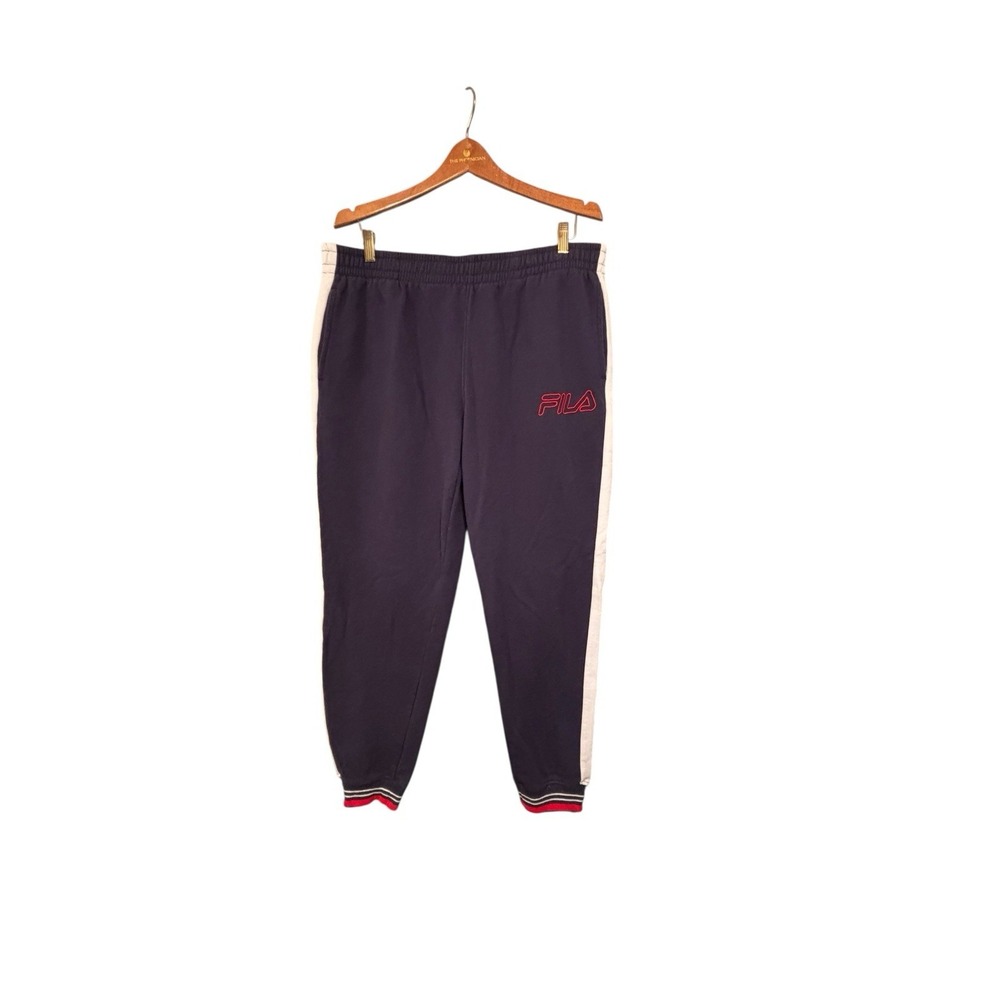 FILA Men's Vintage Performance Sweatpants Size L‎ Large Logo Navy Blue Red White